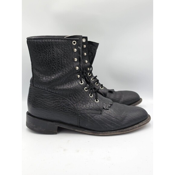 JUSTIN 522 Bullhide Black Pebbled Leather Western L Boots USA 13 D Kiltie main image 7